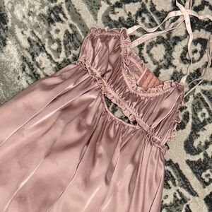 Anthropologie Pink Satin Cut Out Dress